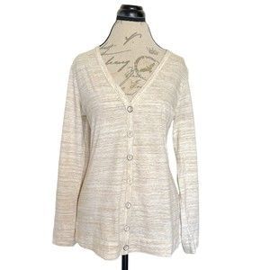 Isaac mizrahi Live Womens Blouse Size Small Beige Long Sleeve Button Space Dyed